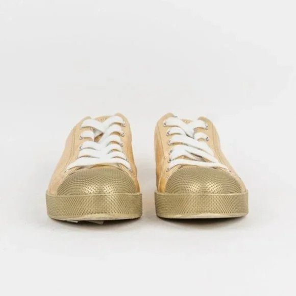 Prada Gold Cap-Toe Sneakers - Picture 2 of 7